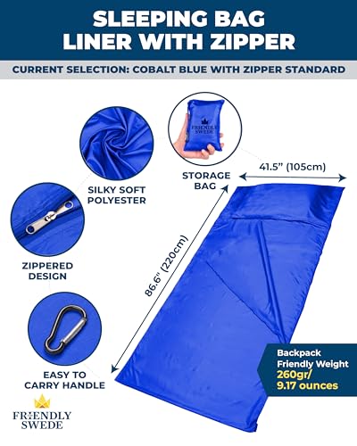 The Friendly Swede Sleeping Bag Liner — Ultralight Polyester or Cold Weather Microfiber Adult Sleep Sack- Camping Sheets -...