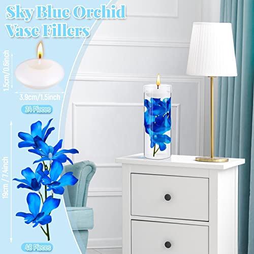 Hanaive 42 Pcs Blue Orchids Artificial Flower Vase Fillers for Floating Candles Wedding Table Centerpiece Blue Orchid and ...