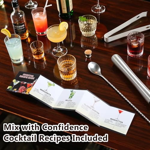 Roylvan Bartender Kit, 23 Piece Professional Cocktail Shaker Set with Stand Shaker Spoon Jiggers Cocksrew, All Essential B...