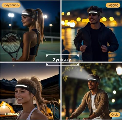 Zyntrazy LED Sports Headband, 3 Light Modes, 2-in-1 Design for Running, Tennis, Camping, Cycling，Unisex Gift for Men, Wome...