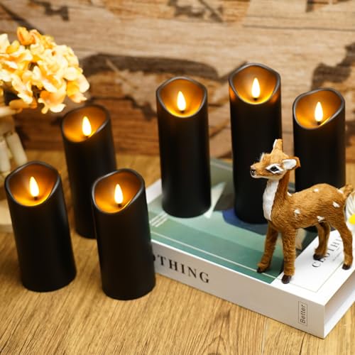 kakoya Flickering Flameless Candles, Battery Operated Plastic LED Pillar Candles with Remote Control and Timer, Set of 9 (...