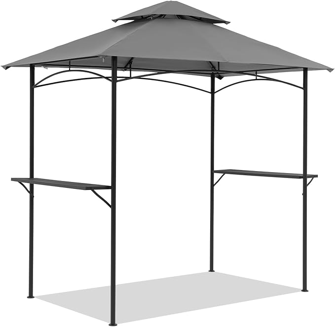 COBANA Grill Gazebo 8’x 5’ Outdoor Patio Backyard BBQ Grill Shelter Double Tiered Soft Canopy Top with Steel Frame and Bar...