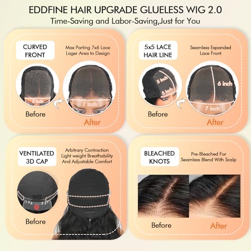 250% Density Glueless Wigs Human Hair Pre Plucked Pre Cut 7x6 HD Lace Closure Wigs Human Hair Body Wave Lace Front Wigs Human Hair for Women Drawstring Glueless Wigs for Beginners 16 inch