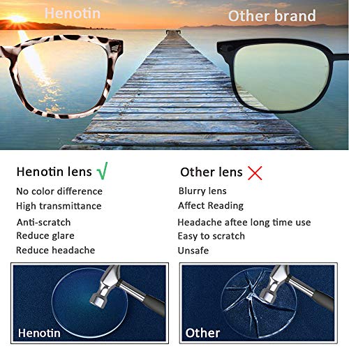 Henotin 4-Pack Blue Light Blocking Reading Glasses Women Men,Spring Hinge Computer Readers,Anti UV Ray Square Nerd Eyeglas...