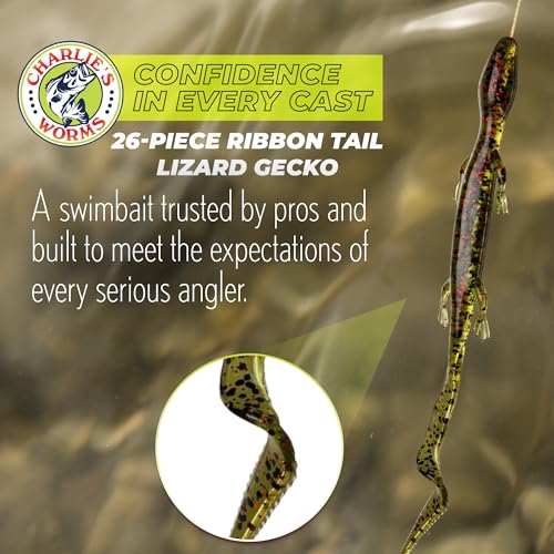 Charlie's Worms Bass Lures Freshwater Fishing Lure - Scented Artificial Softbait for Freshwater & Saltwater Bass Fishing, ...