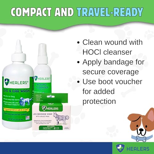 Healers Comprehensive Pet First Aid Kit for Dogs - Portable Emergency Dog Medical Kit with HOCl Cleanser & Wound Care - Ho...