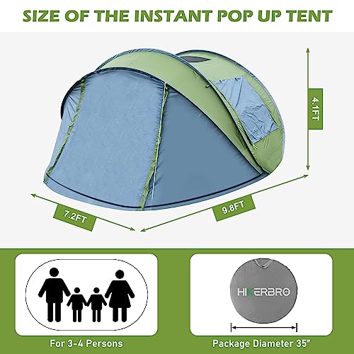 HIKERBRO 4 Person Instant Pop Up Tent with Skylight, Waterproof with Rainfly, Easy Setup Camping Tent, 2 Doors & Windows, ...