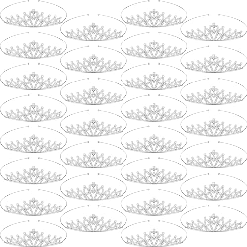 Tondiamo 30 Pcs Tiaras Bulk for Girls Princess Crown Rhinestone Tiaras Bendable Adjustable Headband for Kid Hair Accessory