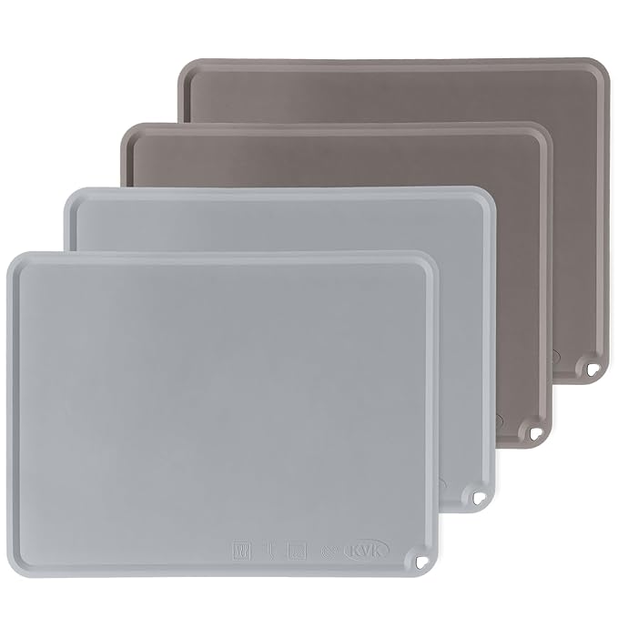 Silicone Placemats for Toddlers Thicker Version, Non-Slip Reusable Kids Placemats for Dining Table, Stain-Proof Baby Table Mat for Restaurants 4 Packs (Light Gray&Dark Gray)