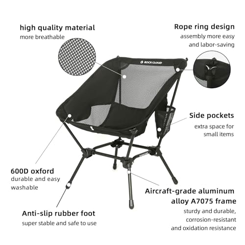 ROCK CLOUD Portable Camping Chair Ultralight Folding Chairs Outdoor for Camp Hiking Backpacking Lawn Beach Sports