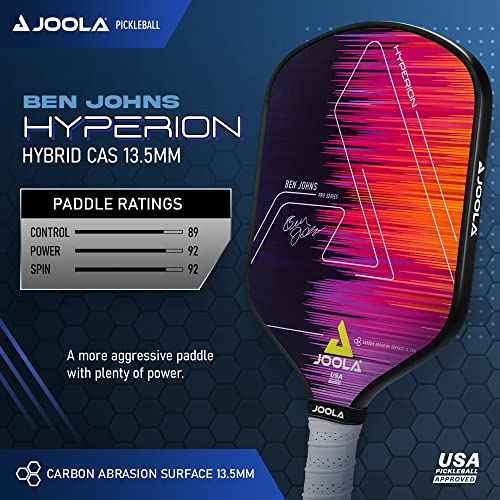 JOOLA Ben Johns Hyperion Pickleball Paddle - Select Raw Carbon Surface or Carbon Abrasion Surface for Increased Power and Spin - Elongated Grip Handle - Carbon Fiber Pickleball Paddle - USAP Approved