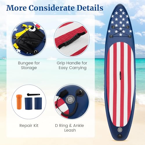 GYMAX Stand Up Paddle Board, Inflatable SUP with Wide Non-Slip EVA Deck, Accessories-Leash, D Rings, Hand Pump, Adjustable...