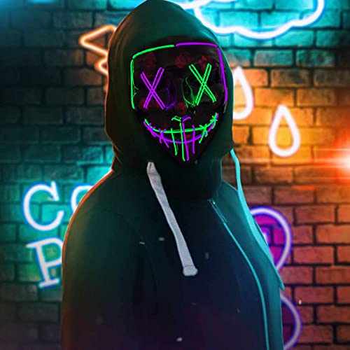 Poptrend Halloween Mask LED Light up Mask Scary mask for Festival Cosplay Halloween Costume Masquerade Parties,Carnival,Gi...