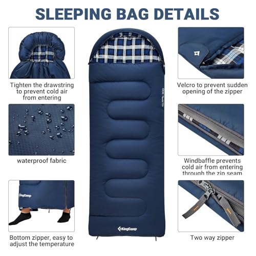 KingCamp 45°F Kids Sleeping Bag, Lightweight Waterproof & Compact Flannel Sleeping Bags Cold Weather & Warm Youth Essentia...