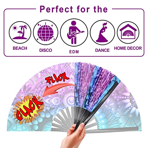 OMyTea Rave Hand Fan Foldable for Women/Men/Drag Queen - Large Clack Festival Folding Hand Fan - for EDM, Music Festival, ...