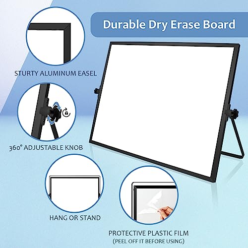 Dry Erase White Board, 16 x12 Inch Magnetic Whiteboard with Stand, Portable Double-Sided White Board Easel with 10 Markers...