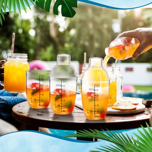 Lallisa 30 Pcs Plastic Cocktail Shaker Set 12 oz Drink Mixer Clear Shaker Cup with Measurements Scales and Strainer Plasti...
