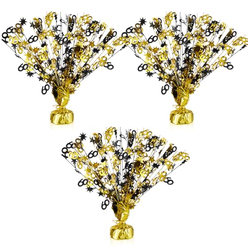 3 Pcs Happy 60th Birthday Table Decorations 60th Birthday Centerpieces for Table Metallic Gold Gleam 60th Wedding Annivers...