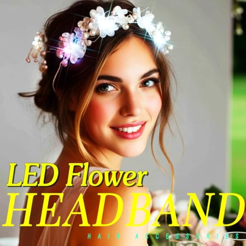 Zehope Light Up Flower Wedding Headbands LED Pearl Floral Headpiece Princess Bridal Hair Accessories for Women