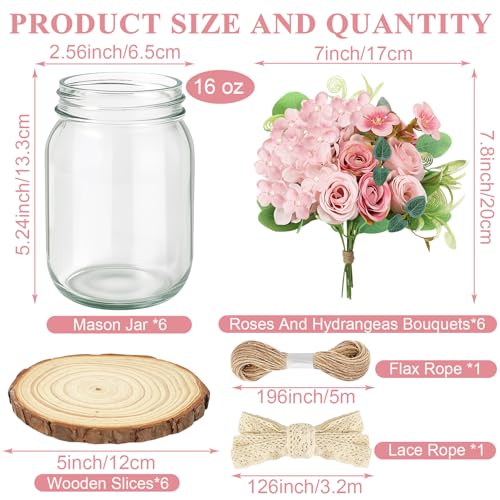 Set 6 Mason Jar Table Centerpiece - Wedding Centerpieces for Tables, Mason Jar Flower Centerpiece Vases Decor- Boho Farmho...