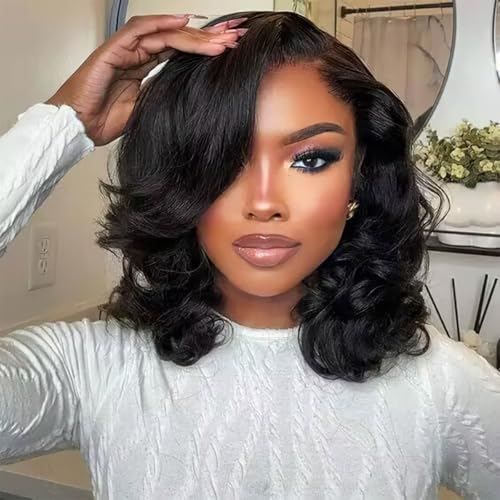 mscoco Bob Wig Human Hair 6¡¿5 Natural Black Body Wave Lace Front Wigs Human Hair Pre-bleached knots Glueless Bob Wig Human Hair Glueless Wigs Human Hair for Black Women