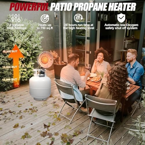 Propane Tank Top Heater, 12-18,000 BTU Tank Top Portable Propane Heater with USB Rechargeable Lighter, 3 Settings Shut-off...