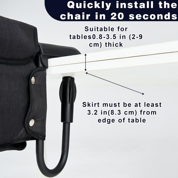 Portable Hook On High Chair with Tray for Babies & Toddlers, 6-36 Months, Collapsible Design, Fits Tables 0.8" to 3.5" Thi...