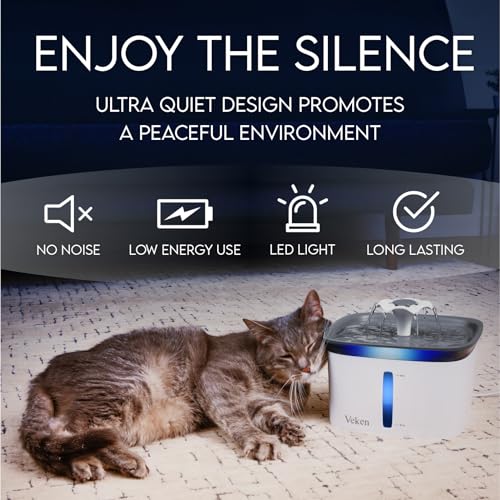 Veken Innovation Award Winner 95oz/2.8L Pet Fountain, Automatic Cat Water Fountain Dog Water Dispenser with Replacement Fi...