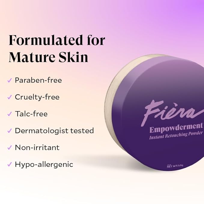 Fièra Empowderment™ Finishing Powder, Talc-Free Blurring & Soft-Matte Setting Powder for Mature Skin, Pore & Fine-Line Smoothing, Lightweight Instant Retouching Formula, Deep Shade, 0.2 OZ
