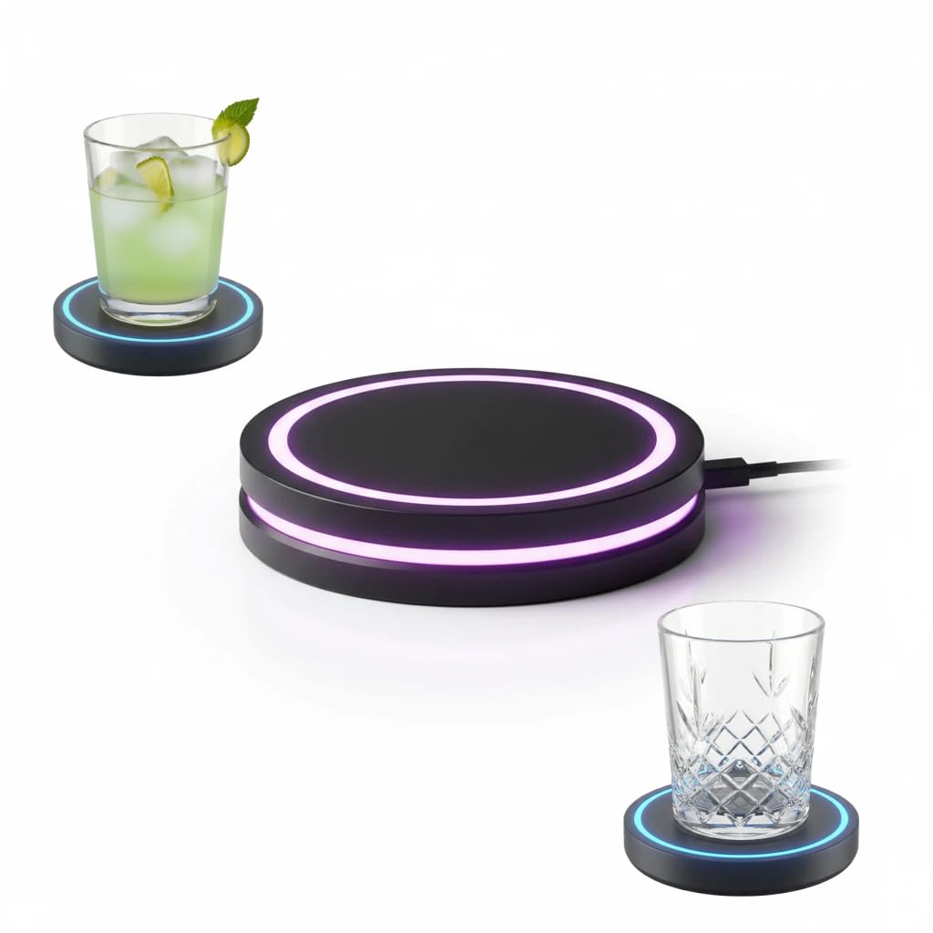 Smart Coaster Cocktail Maker Machine with LED Lights & Waterproof Design – Interactive Color-Changing Cup Pad for Home Bar, Professional Drink Mixing, Automatic Cocktail Mixer with Smart Sensor