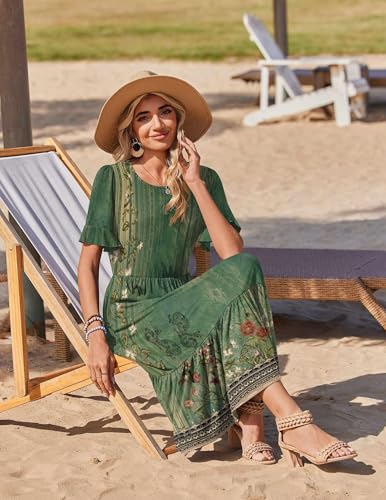 Zeagoo Womens Summer Dresses 2026 Casual Midi Dress Flowy Sundress Ruffle Short Sleeve Tiered Dresses A Line Boho Dress