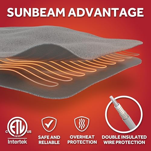 Sunbeam Electric Royal Luxe Microplush Heated Blanket, 12 Heat Settings, 12-Hour Auto Shut-Off, Fast Heating, Warm & Cozy,...