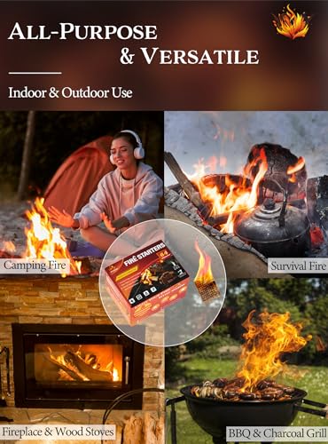 Nvkrvks Fire Starter, Easy-Burning Fire Starter Squares for Wood Stoves, Campfires, Grill Pit and Fireplace, Natural & Wat...