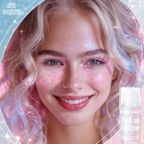 KAICOERLY Roll-on Holographic Body Glitter Gel for Women, Sparkle Chunky Glitter Makeup for Christmas New Year Festival Ha...