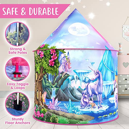 W&O Unicorn Sparkle Play Tent with Magical Unicorn Sounds - Captivating Pop Up Tent for Girls - Perfect for Indoor & Outdo...