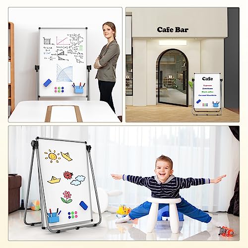 UIFER Double Sided White Board with Stand - 40x28 Portable Whiteboard Easel with Height Adjustable & 360° Rotation for Hom...