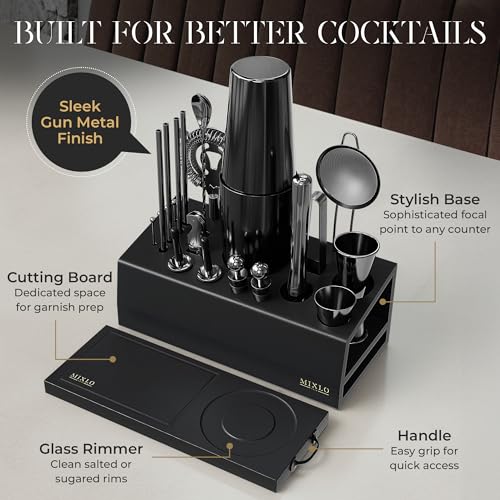 MIXLO HOME Mixology Bartender Kit - 22Pcs Bar Set Cocktail Shaker Set w Black Bar Cart Accessories Stand - Shakers Bartend...