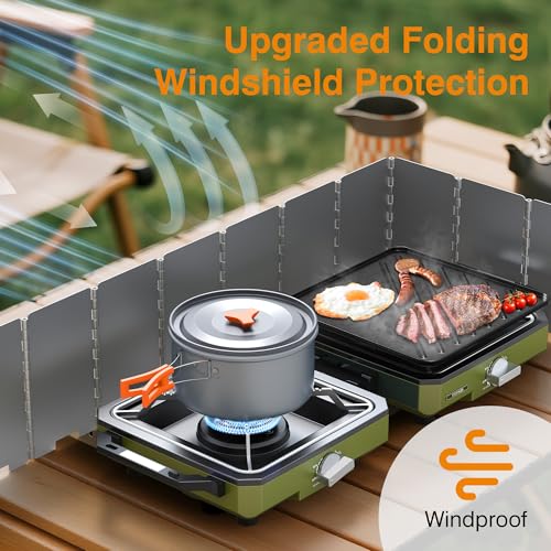 ODSD 2 Burner Camping Stove with Windshield, 20000 BTU Propane Camp Stove, Portable Folding Gas Stove, Camping Essentials ...