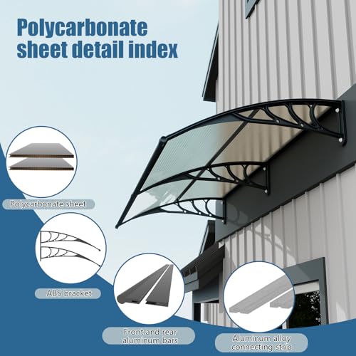 GUANSU-CN 35 * 120'' Window and Door Awning Exterior, UV/Rain/Snow/Sunlight Protection Sheet,UPF 50+ Polycarbonate Overhang Canopy,House Overdoor Awnings for Door Entrance Outside/Patio/Porch/Deck