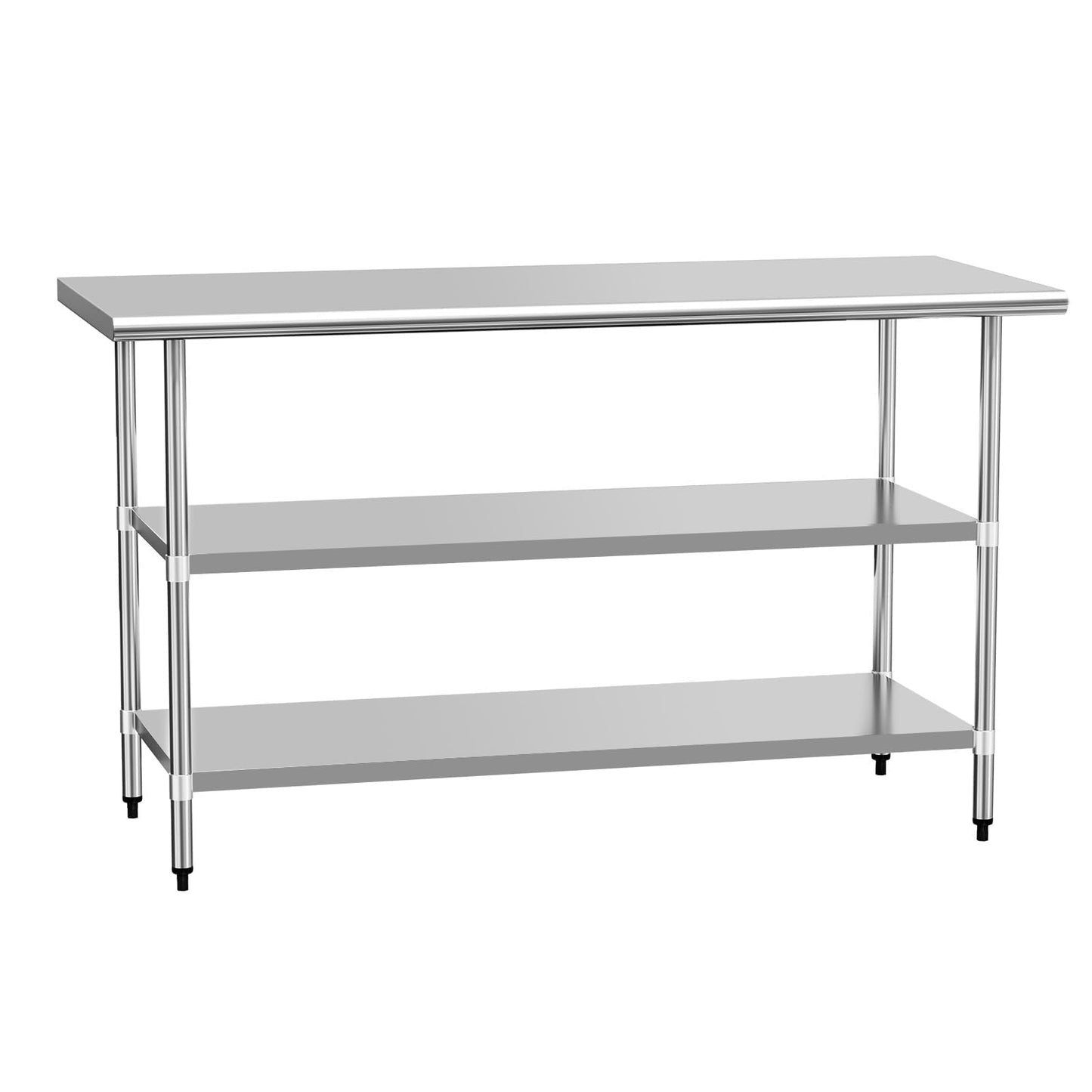 HOCCOT Stainless Steel Table for Food Prep & Work 24 x 60 inches with 2 Adjustable Undershelves, Commercial Workstation in Kitchen, Garage, Outdoor BBQ