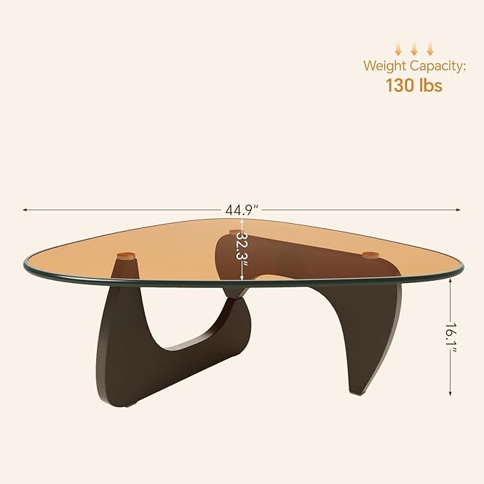LUCKIIA Coffee Tables Glass Small Farmhouse Coffee Table Mid-Century Modern Wood Center Table for Living Room, Black Brown, 45 Inch