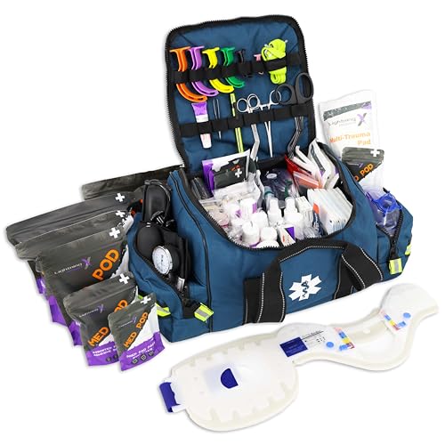 Lightning X MB30-SKC Large EMT Trauma Kit | Fully Stocked First Responder Bag w/ 240+ Supplies | EMS Fire Police Office Sp...