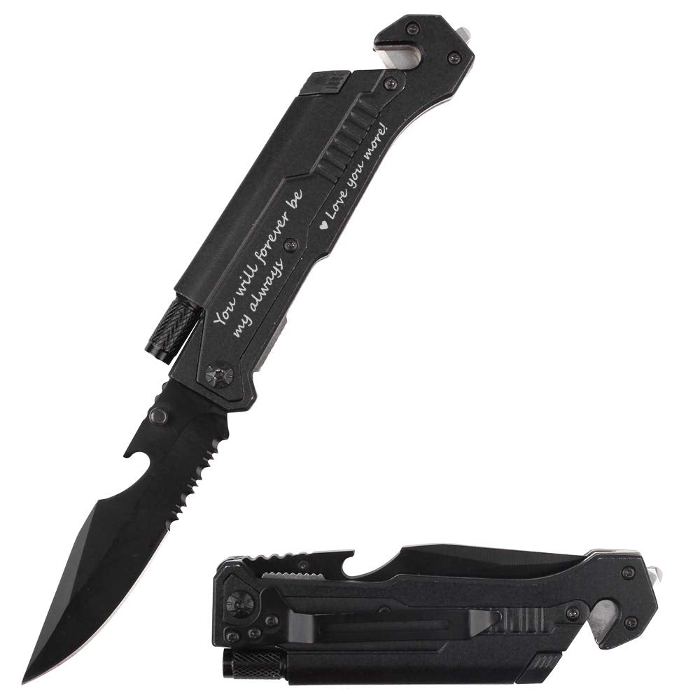 Fanfoobi Husband Birthday Present, Pocket Knife with 6 Functions, LED Light,Fire Starter,Bottle Opener,Seat Belt Cutter,Glass Breaker, Anniversary Present for Men, Boyfriend, Father's Day
