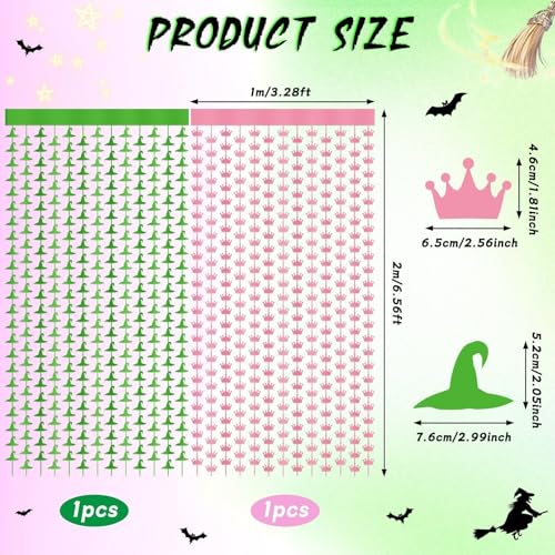 2 Pack Witch Party Decorations Banner Foil Fringe Curtains Princess Crown Photo Booth Prop Supplies Pink and Green Backdro...