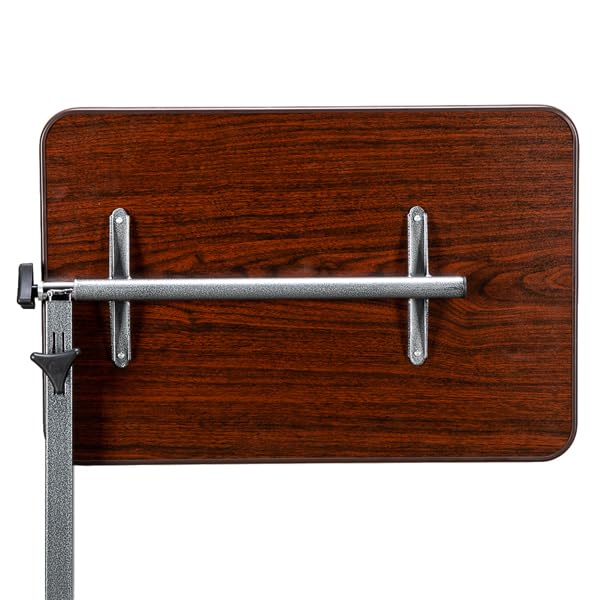 Overbed Table with Wheels | Flat Rolling Bed Side Tray Table for Medical or in-Home Use | Height Adjustable Hospital Table with Locking Casters (Wood Grain)