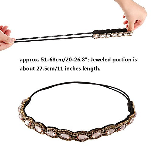Teenitor 5pcs Hairbands for Women, 5 Rhinestone Beaded Headbands, Head Bands for Women's Hair Fashionable Handmade Crystal...