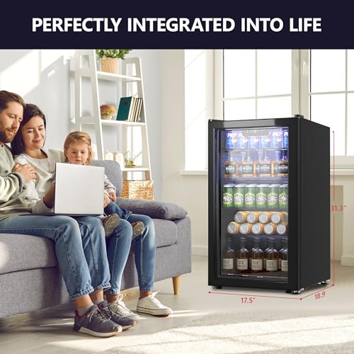 Icyglee Beverage Refrigerator Cooler, 126 Can Mini Fridge with Glass Door for Wine, Soda Beer, Beverage Cooler for Home, B...