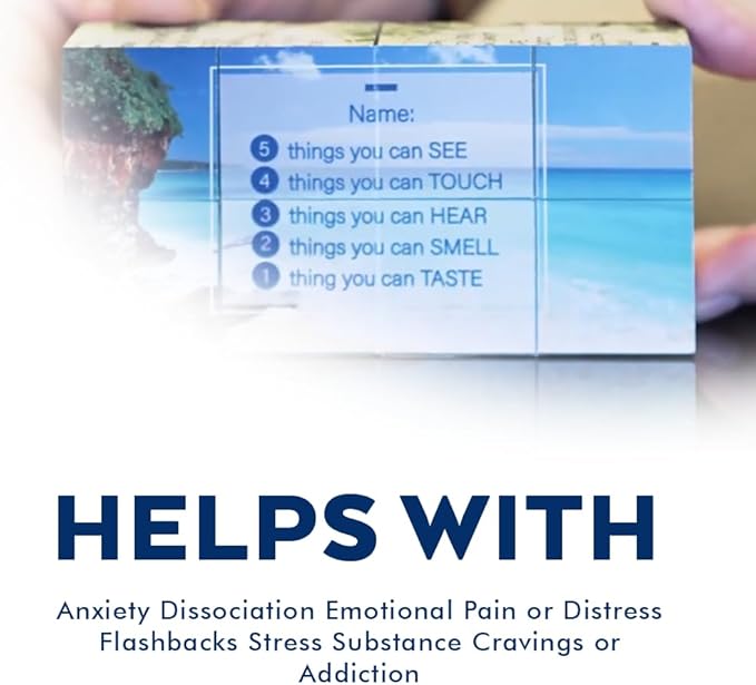 Visual Mindful Meditation Grounding Cube - Mindfulness Cube for Overcoming Anxiety, Dissociation, Emotional Pain, Stress, & Addiction | 9 Stress Relief Techniques for Emotional Support
