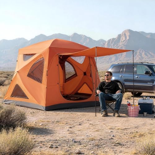 TIMBER RIDGE Camping Tent, 4 Person Instant Pop Up Hub Tent with 8 Windows, Easy 60 Second Setup, Weather Resistant Family...
