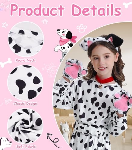 WILDPARTY 101 Days of School Costume for Girls, Dalmatian Outfit with 10PCS Accessories Spotted Top Skirt Set Halloween